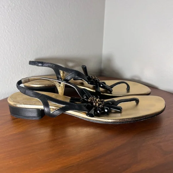 Kate Spade Freda Beaded Embellished Gold Leather Sandals Size 7.5 - Picture 5 of 7